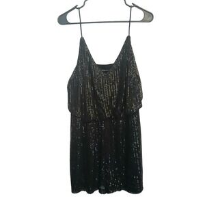 Double Crazy Womens Black Sequin Romper Cold Shoulder Inseam 2' Party #1XL #493C